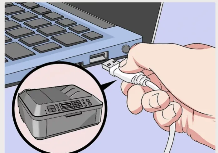Подключитесь к свободному порту USB на ноутбуке с помощью USB-кабеля принтера.