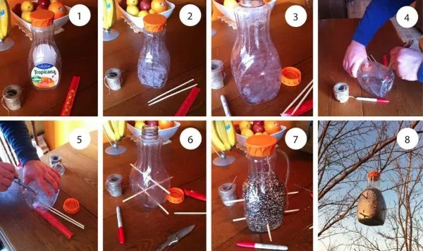 Ручная кормушка для птиц из пластиковой бутылки. Это пошаговый фотоурок для размещения в детских садах и синопсисах.