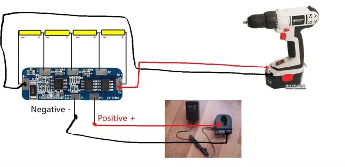 Визуальное представление соединений аккумулятора и зарядного устройства
