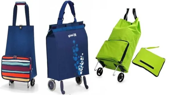 Хозяйственные сумки на колесах и без колес очень компактны, когда их заворачивают (так заворачивают небольшие сумки).