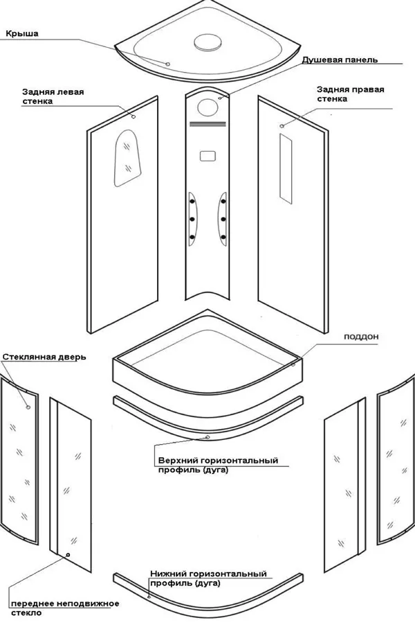 Схема сборки общей душевой кабины
