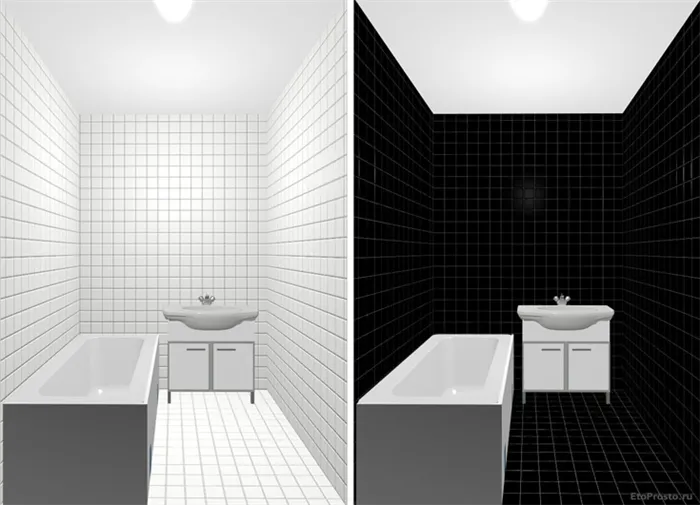 Черно-белая плитка для маленьких ванных комнат. Дизайн интерьера