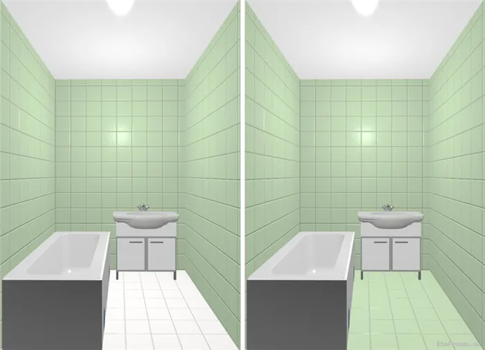 Светлый пол создает больше пространства в маленьких ванных комнатах