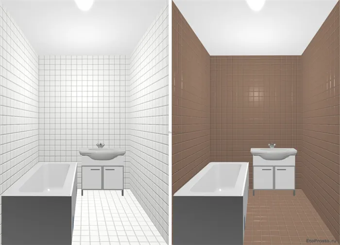 Белая или коричневая плитка для маленьких ванных комнат. Фото дизайна интерьера