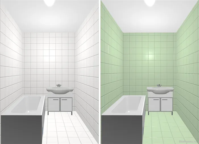 Зеленая плитка для маленьких ванных комнат. Различные способы обустройства интерьеров.