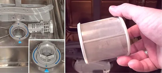 Удалите фильтр и промойте посудомоечную машину Bosch для очистки засора