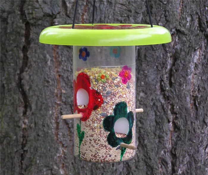 Как украсить самодельные кормушки для птиц из пластиковых бутылок: используйте старую игру