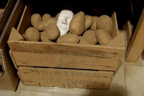 Картофель в коробках в шкафу